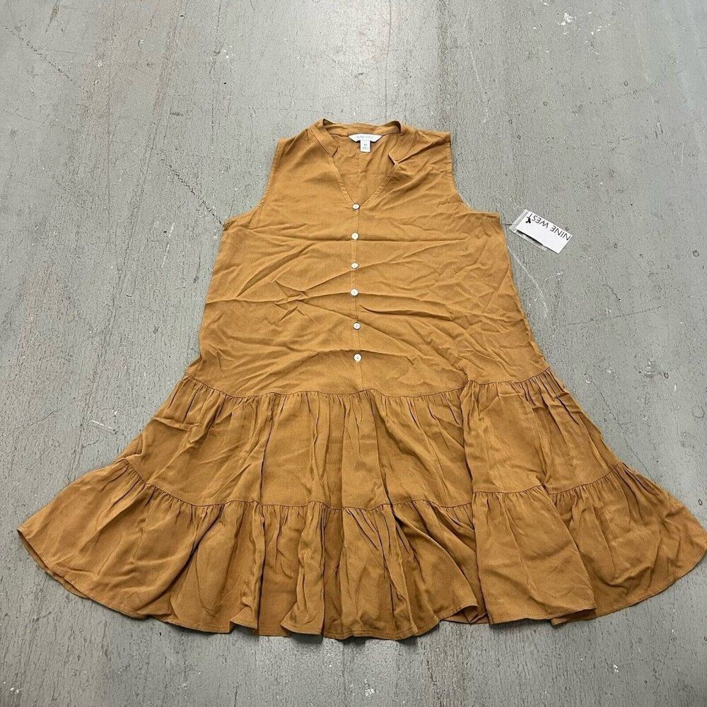 Nine West Size XS Rust‎ Button-Front Tiered Drop Waist Dress